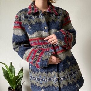Vintage David Brooks Jacket Aztec Wool Blend Shacket Southwestern XL Tribal EUC
